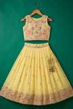 Girls Cream Embroidered Lehenga Choli Set with Dupatta