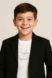Black Embellished Blazer With T-shirt For Boys