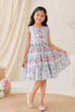 Stylish Cream Floral Printed Casual Frock For Girls