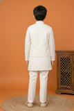 Cream Embroidered Kurta Set with Nehru Jacket For Boys