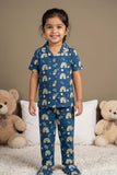 Blue Rainbow Print Night Suit Set For Girls