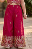 Girls Rani Pink Embroidered Palazzo Set With Dupatta