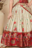 Red Patchwork Lehenga Choli with Attached Dupatta for Girls