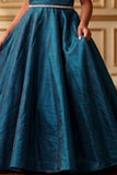 Girls Teal Blue One-Shoulder Party Gown with Floral Applique