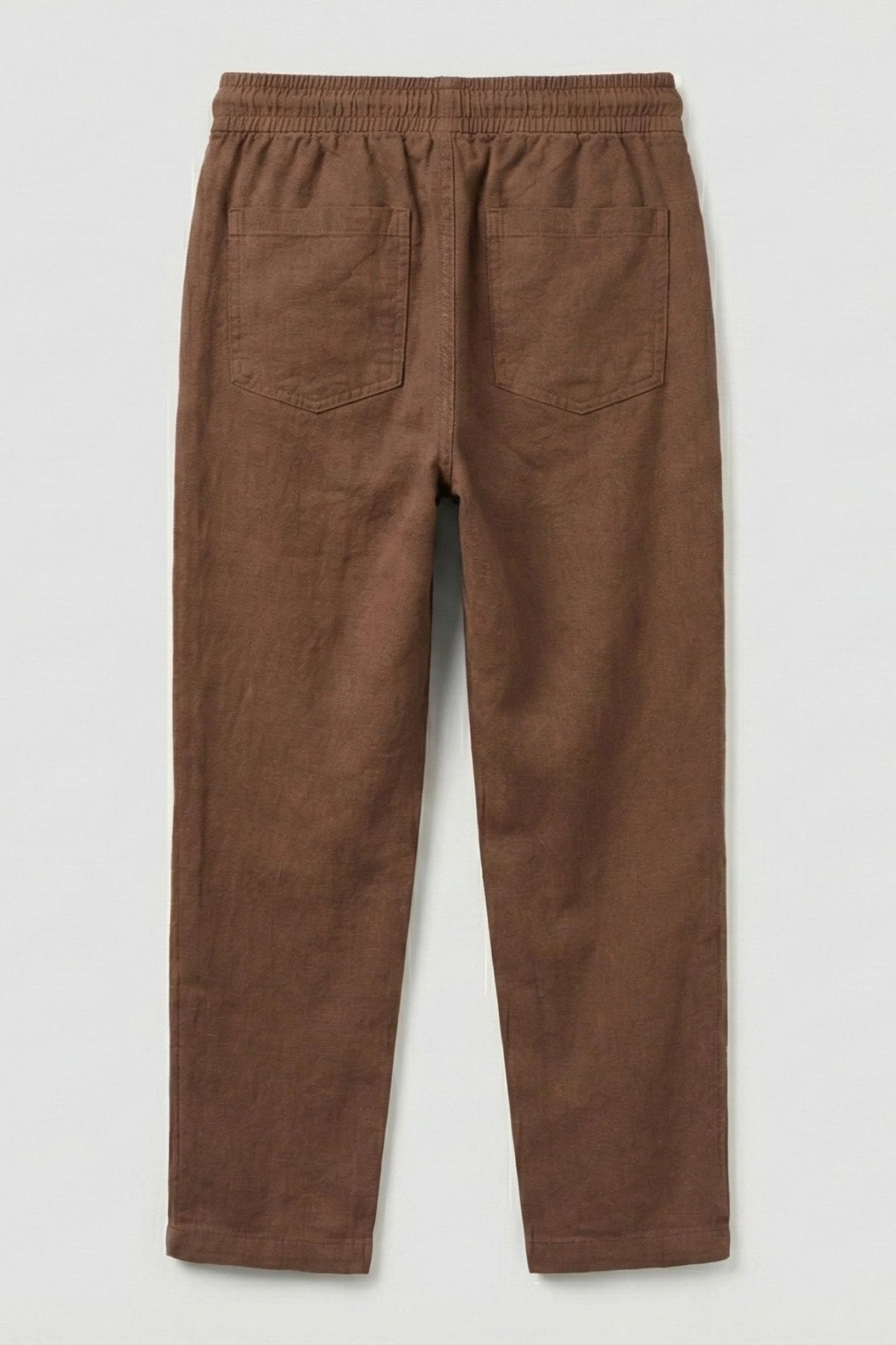 Brown Linen Straight-Fit Pants with Elastic Waist For Boys