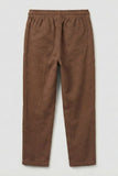Brown Linen Straight-Fit Pants with Elastic Waist For Boys