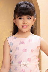 Pink Ruffle Hem Dress with Pastel Flower And Butterfly Detail For Girls