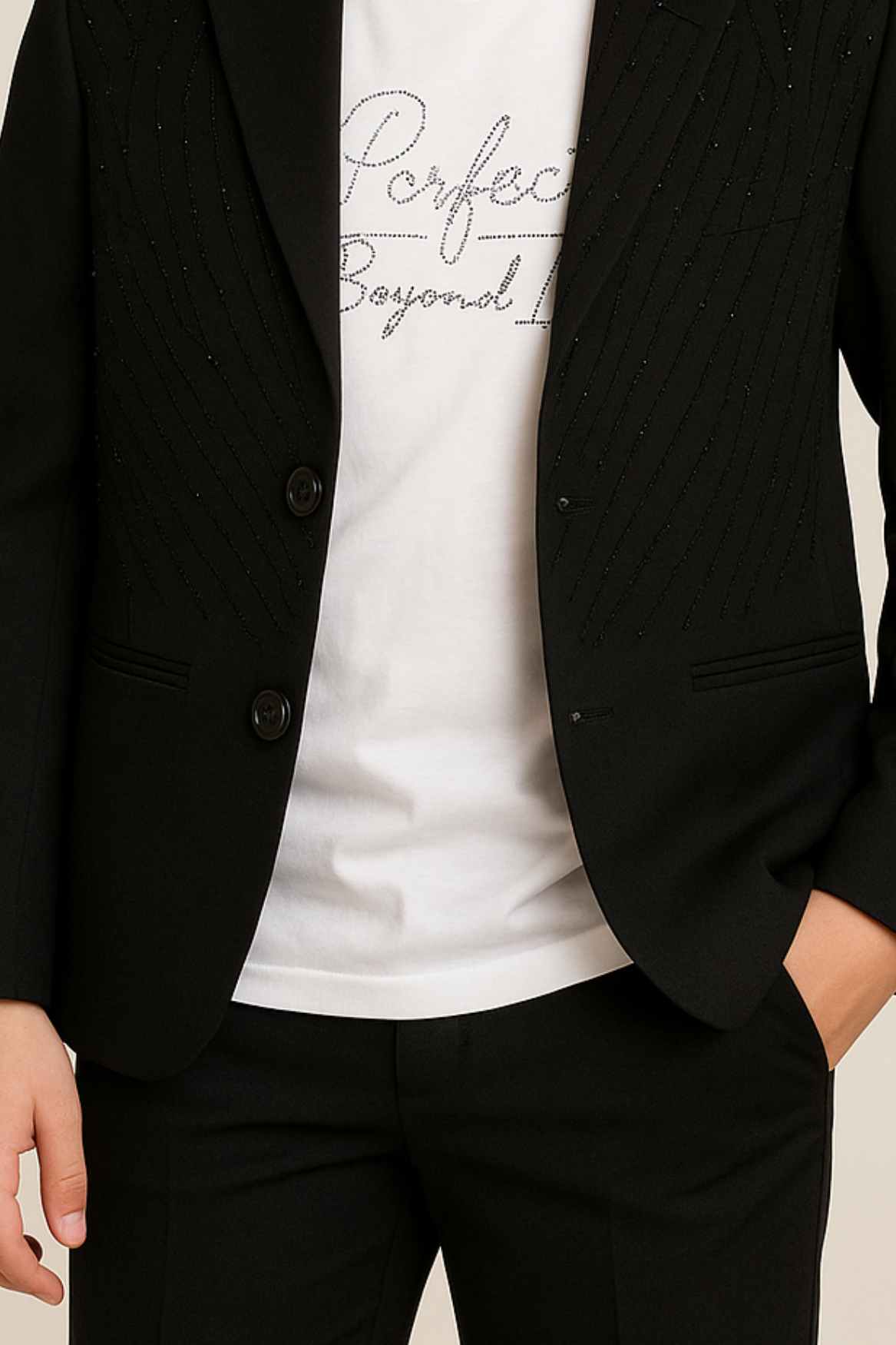 Black Embellished Blazer With T-shirt For Boys