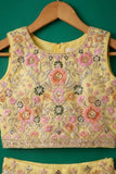 Girls Cream Embroidered Lehenga Choli Set with Dupatta