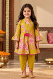 Girls Mustard Floral Printed Kurti with Dhoti Pants Set