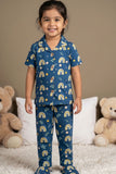 Blue Rainbow Print Night Suit Set For Girls