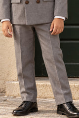 Boys Grey Coat Suit Set with Bow Tie