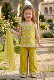 Girls Lemon Green Floral Embroidered Palazzo Set with Dupatta