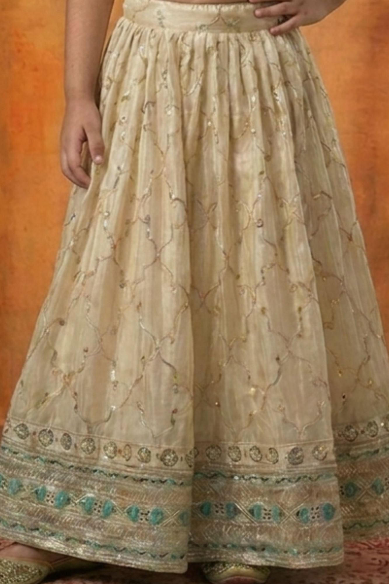 Cream Zari Embroidered Lehenga Choli For Girls