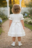Girls White Floral Embroidered Fit And Flare Frock