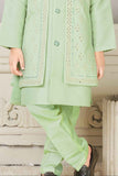 Pista Green Kurta Set And Open Jacket With Embroidery Work For Boys