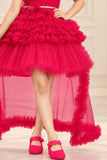 Bold Rani Pink Layered High-Low Partywear Frock For Girls
