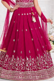 Girls Rani Pink Floral Zari Embroidered Lehenga Choli Set With Dupatta