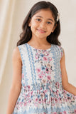 Stylish Cream Floral Printed Casual Frock For Girls