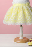 Yellow & White Embroidered Party Frock with Floral Appliqué For Girls