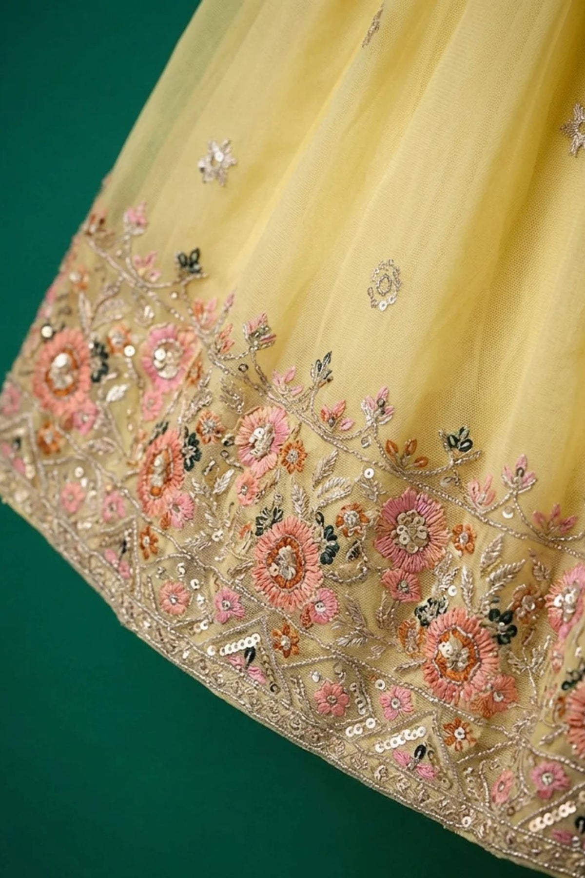 Girls Cream Embroidered Lehenga Choli Set with Dupatta