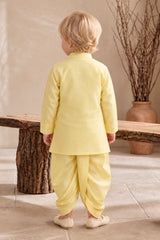 Boys Elegant Yellow Sequin Embellished Geometric Embroidered Dhoti Set with Nehru Jacket
