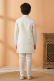 Cream Embroidered Kurta Set with Nehru Jacket For Boys