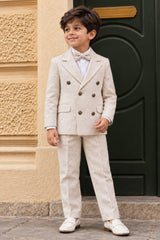 Boys Cream  Blazer Coat Suit Set with Bow Tie