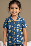 Blue Rainbow Print Night Suit Set For Girls
