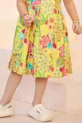 Stylish Yellow Casual Printed Frock For Girls