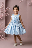 Powder Blue Floral Party Wear Frock For Baby Girls