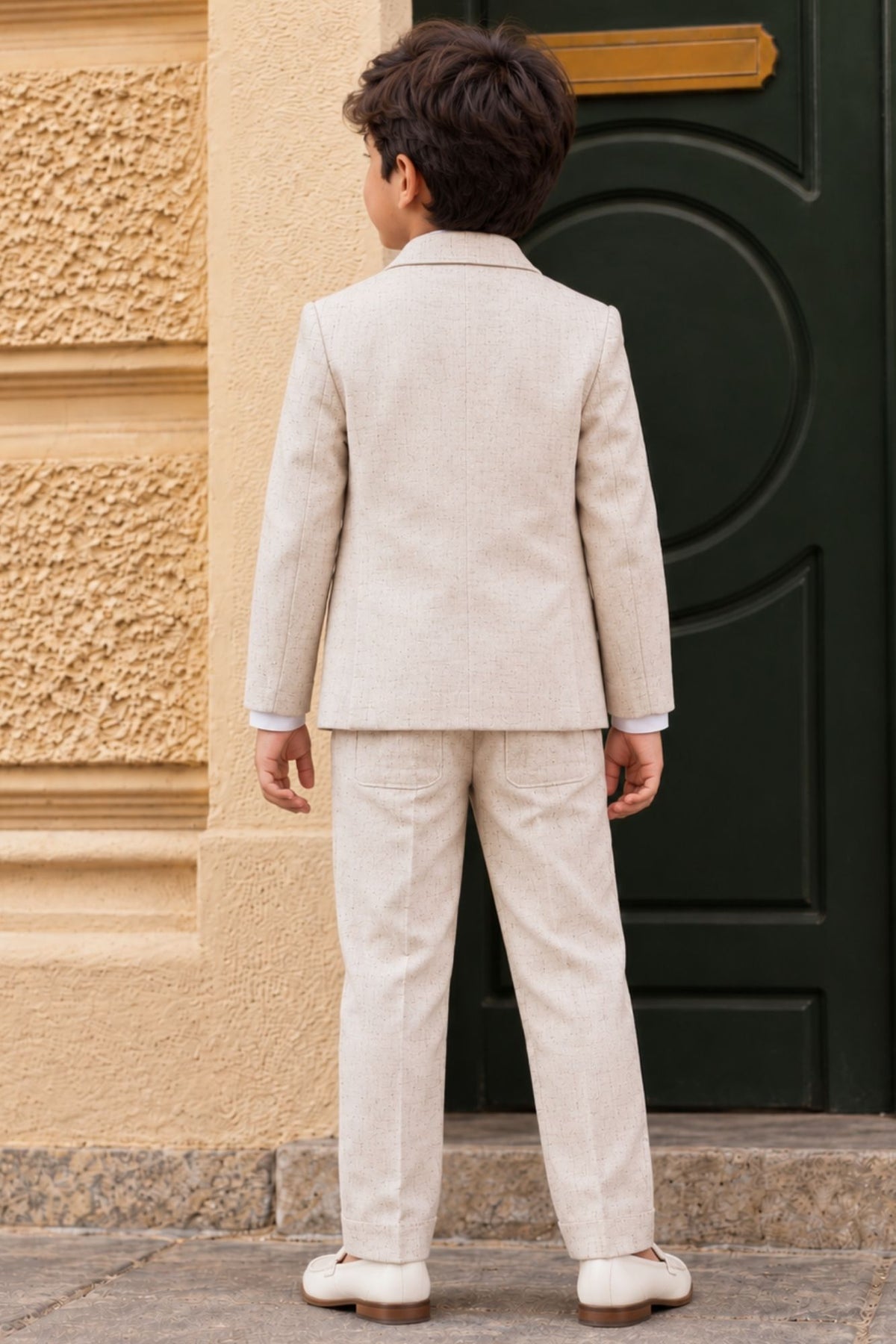 Boys Cream  Blazer Coat Suit Set with Bow Tie