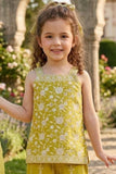 Girls Lemon Green Floral Embroidered Palazzo Set with Dupatta