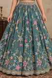 Girls Blue With Multicolor Floral Sequin Embellished Lehenga Choli Set