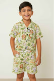 Light Green Jungle Safari Co-Ord Set For Boys