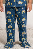 Blue Rainbow Print Night Suit Set For Girls