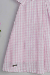 Pink Checked Cotton Casual Frock For Girls