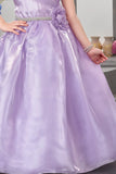 Elegant  Lavender Pleated & Floral Embellished Gown For Girls