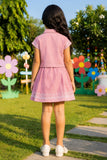 Girls Pink Embroidered Shirt Top and Pleated Skirt Co-Ord Set