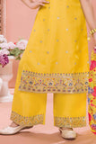 Yellow Embroidered Kurta Set with Floral Printed Dupatta For Girls