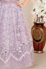 Lavender Sequins Embroidered Lehenga Choli Set For Girls