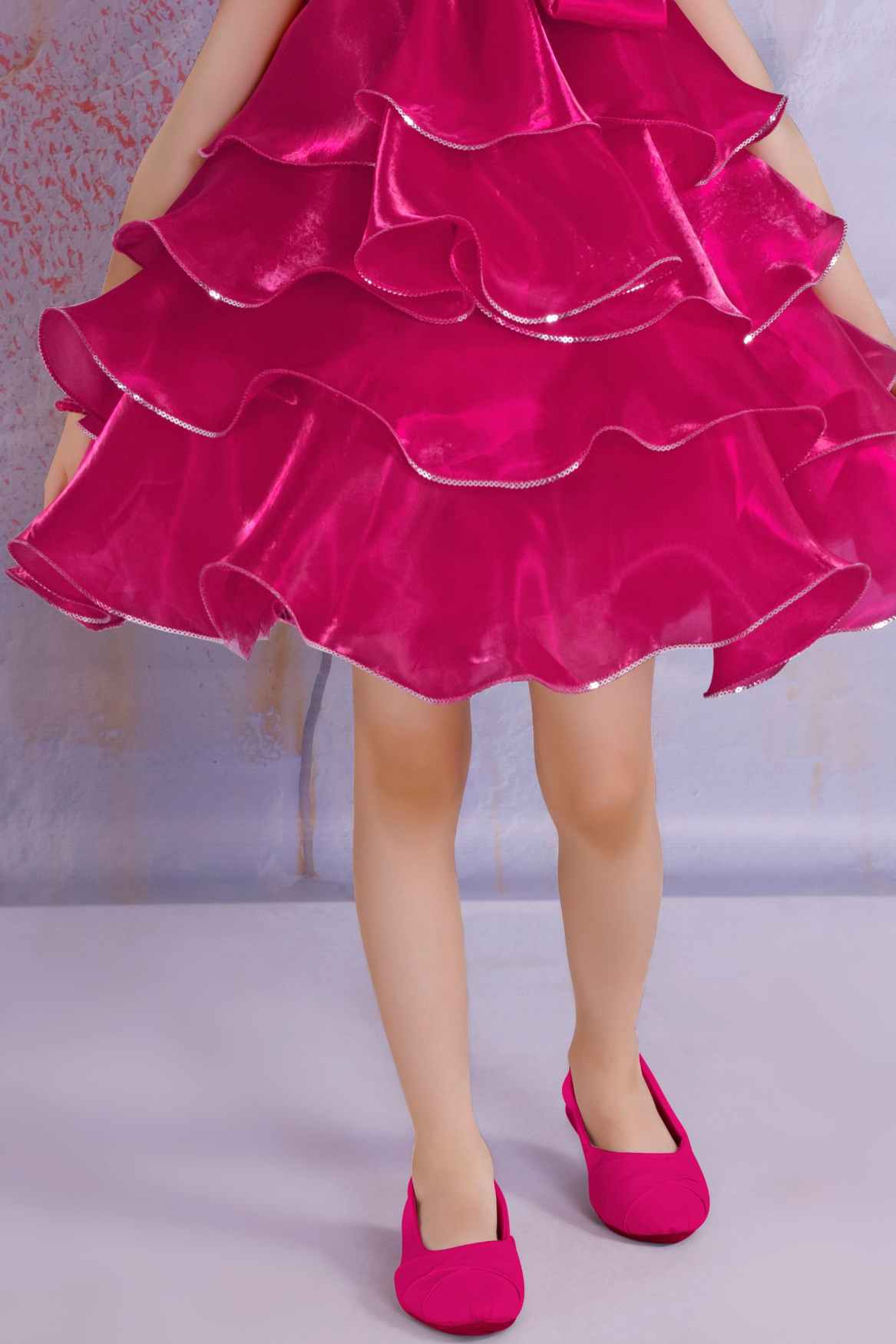 Radiant Ruffle Rani Pink Party Wear Frock For Girls