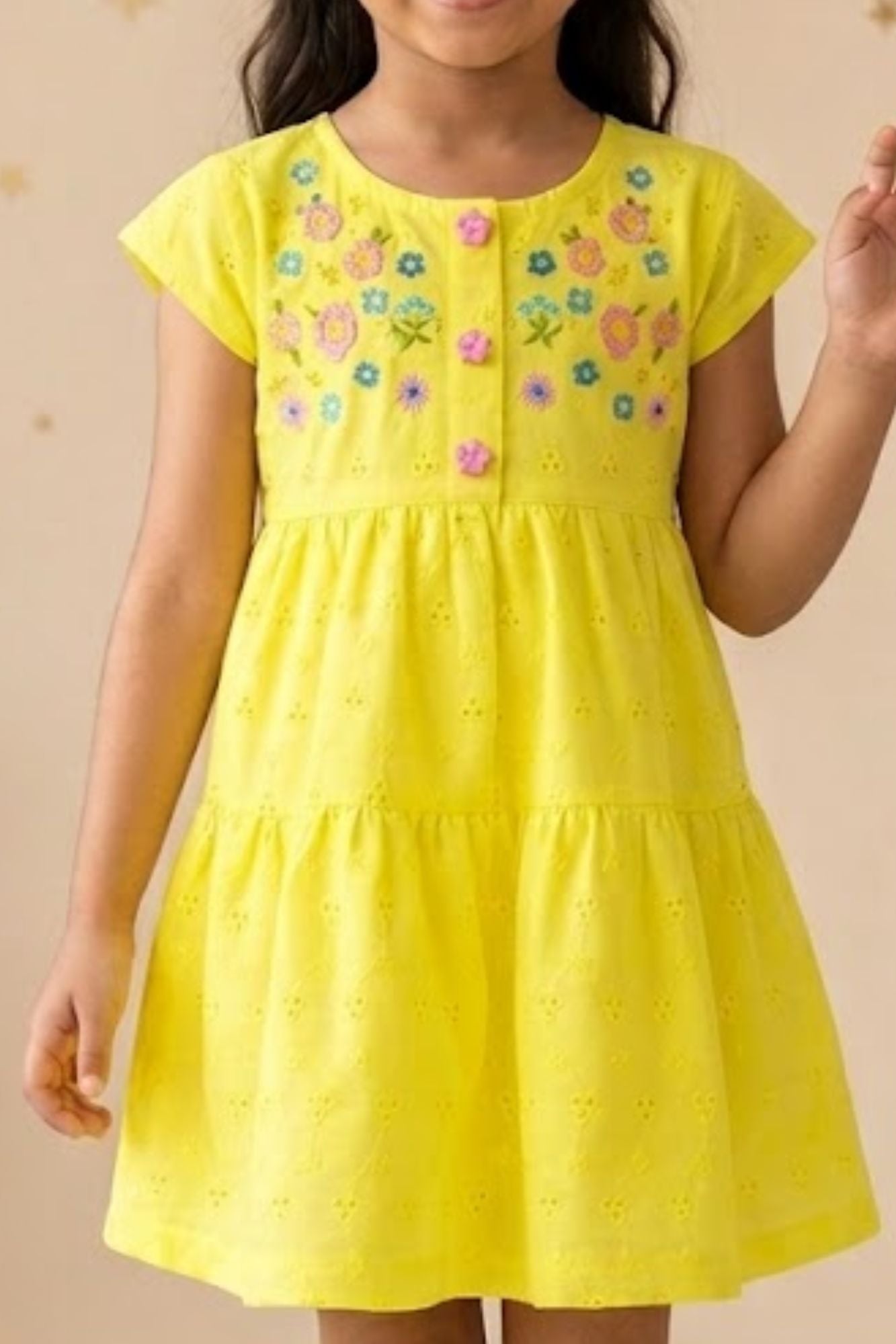 Elegant Yellow Hakoba And Embroidered Frock For Girls