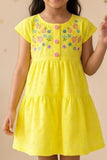 Elegant Yellow Hakoba And Embroidered Frock For Girls