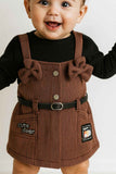 Brown Dungaree With Black T-Shirt Set For Girls