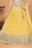 Elegant Yellow Sequins Embroidered Lehenga Choli With Dupatta For Girls