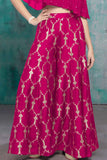 Rani Pink One-Shoulder Cape Top With Gold Foil Print Palazzo Set For Girls