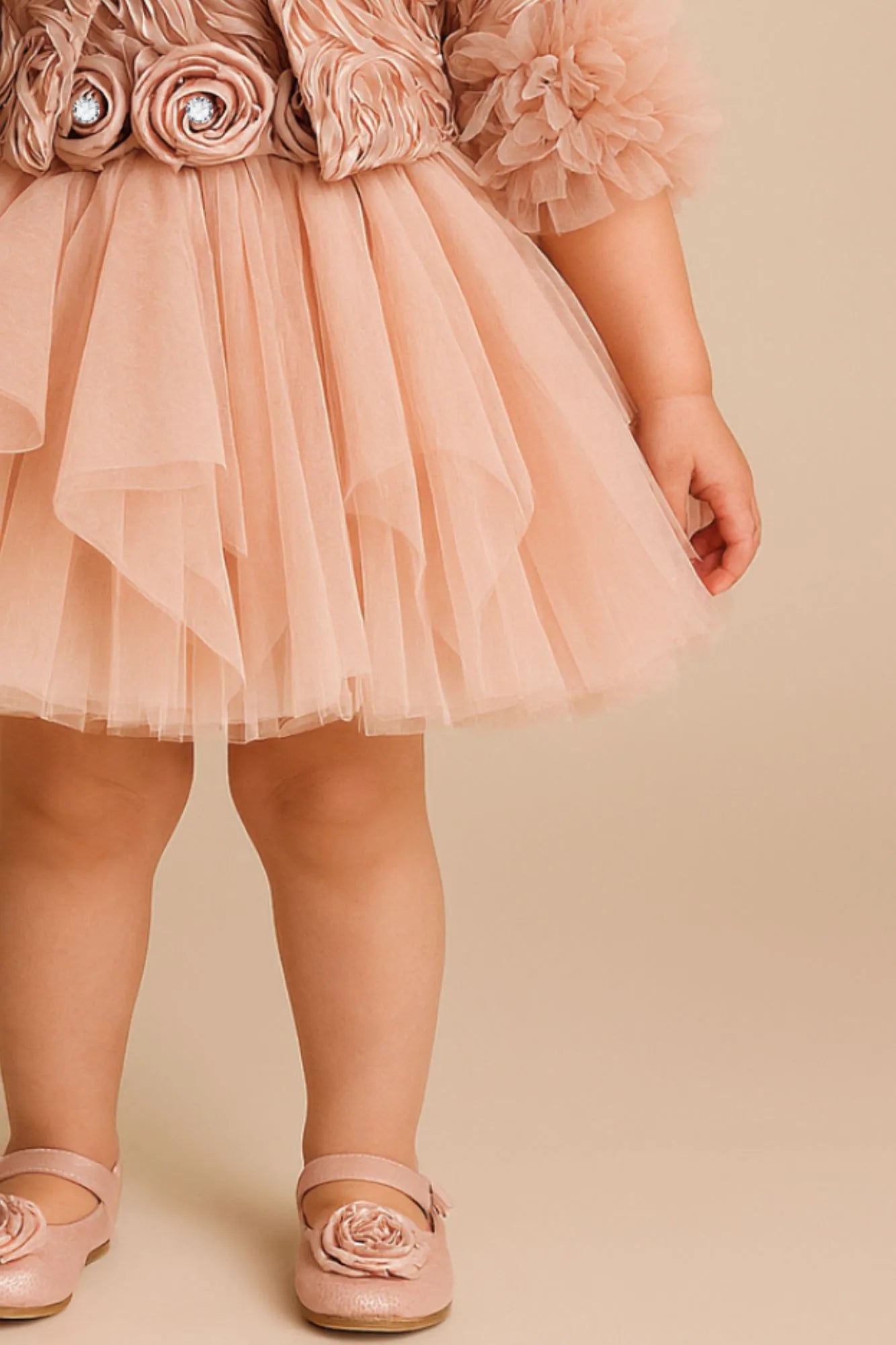 Peach Rosette Tulle Frock with Jacket For Girls