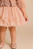 Peach Rosette Tulle Frock with Jacket For Girls