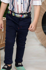 Multicolor Shirt And Pant With Suspenders Set For Boys